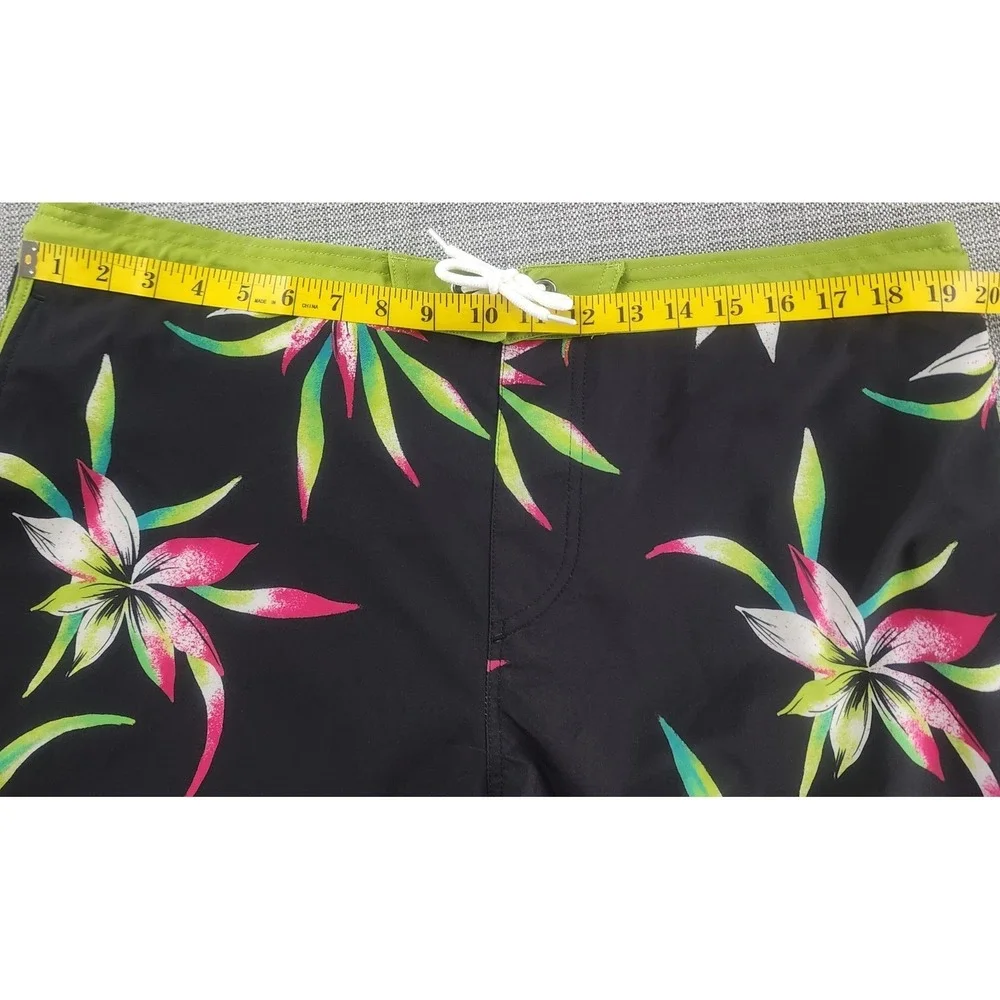 Hot Coals Mens XL Black Floral Board Shorts Swim Trunks Tropical